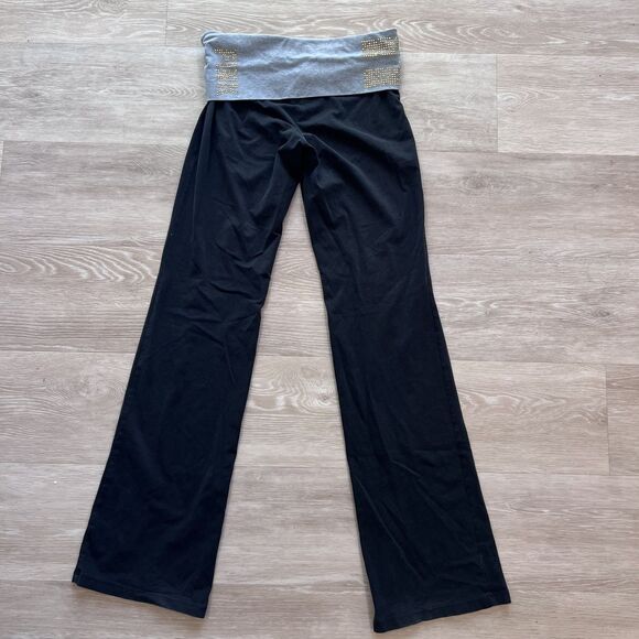 Y2K PINK Victoria's Secret Fold-Over Yoga Leggings Black-Size S - Picture 2 of 10